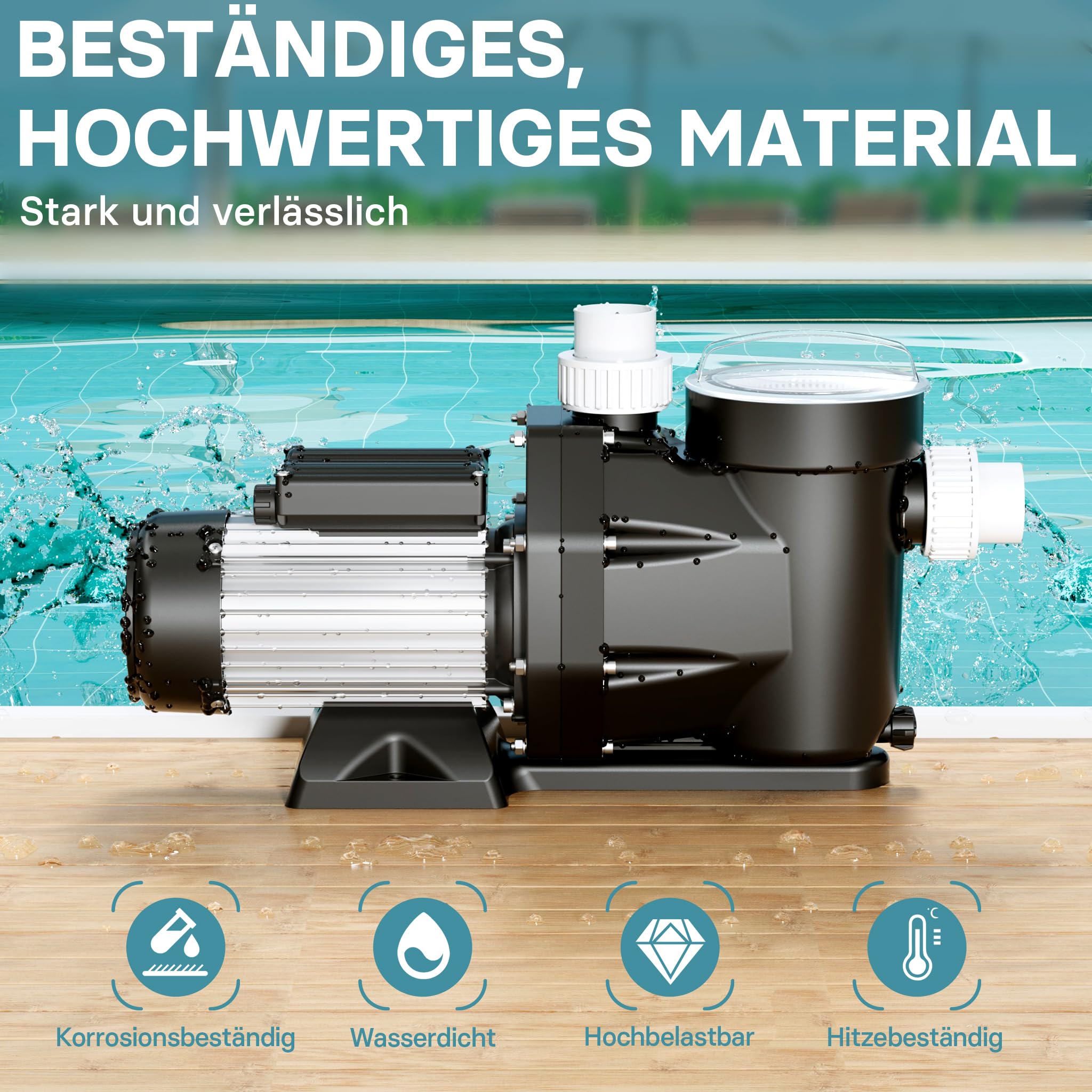 WilTec Poolpumpe 19200 l/h 750 W Schwimmbadpumpe Filterpumpe Umwälzpumpe