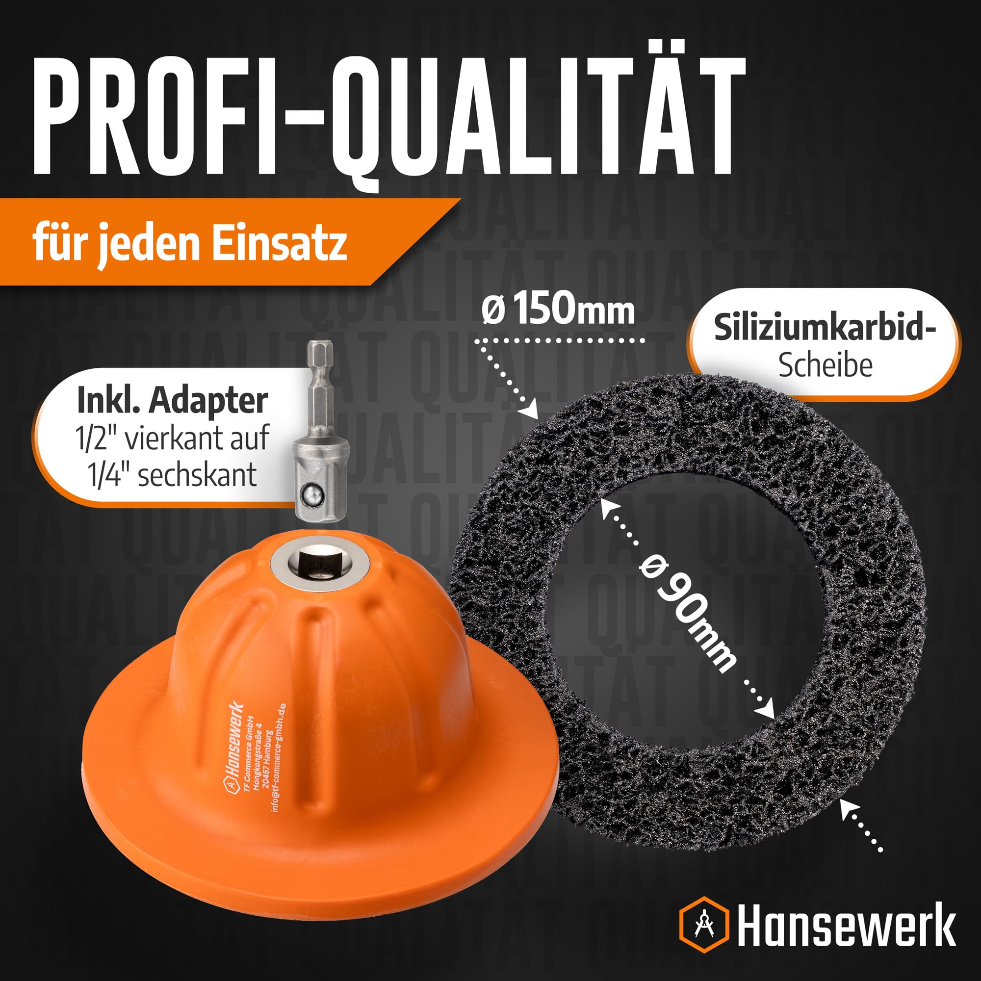Radnabenschleifer mit Akkuschrauber-Adapter inkl. 90-150 mm Silizium-Karbid-Scheibe Auto Reifenwechsel & Felgenreinigung 1/2" Schlagschrauber Vierkantantrieb Radnabenreiniger Nabenschleifer