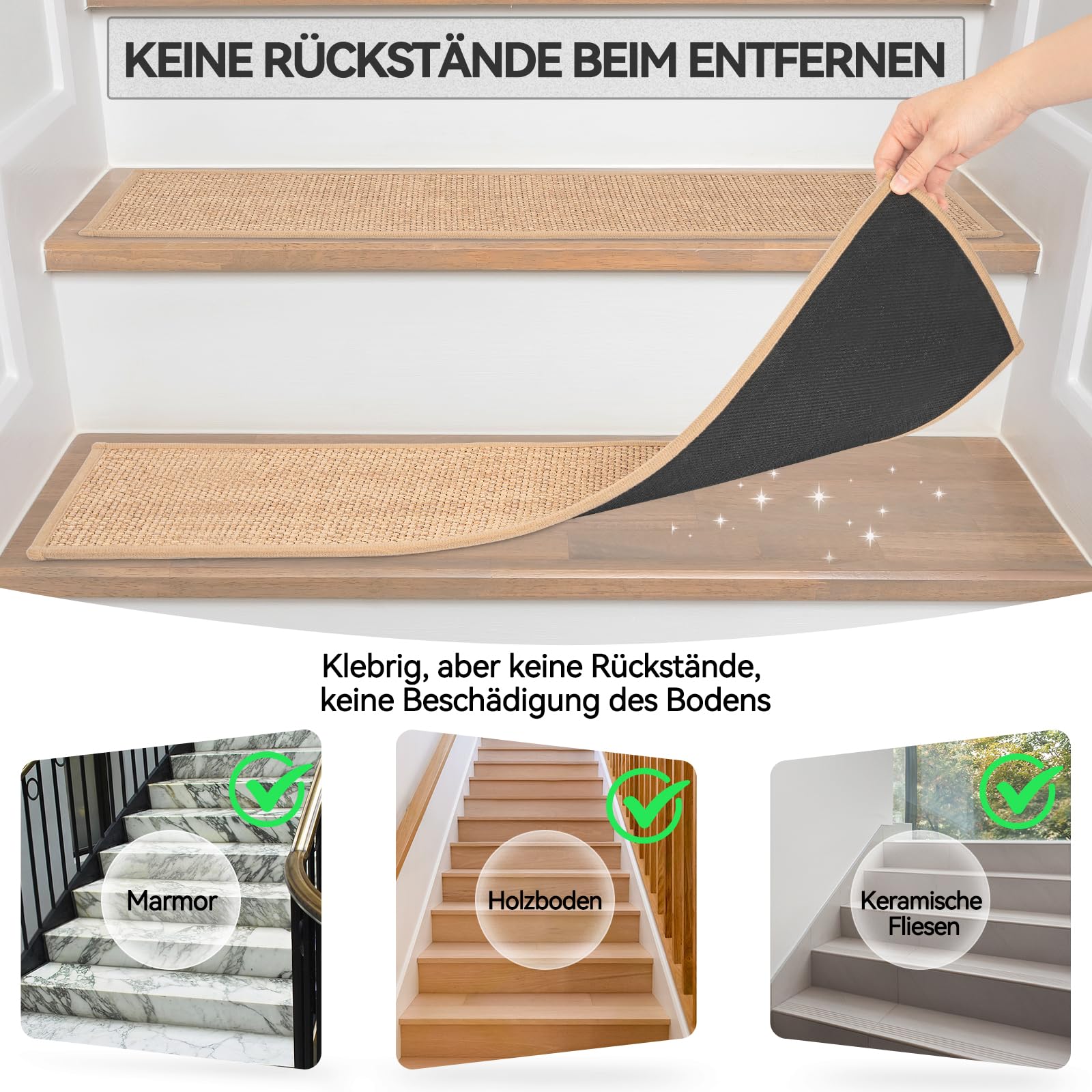 AKOZLIN Alfombra Antideslizante de 8 x 30 Pulgadas, para peldaños de Madera, sin residuos, Alfombra para Interiores, (4PCS)
