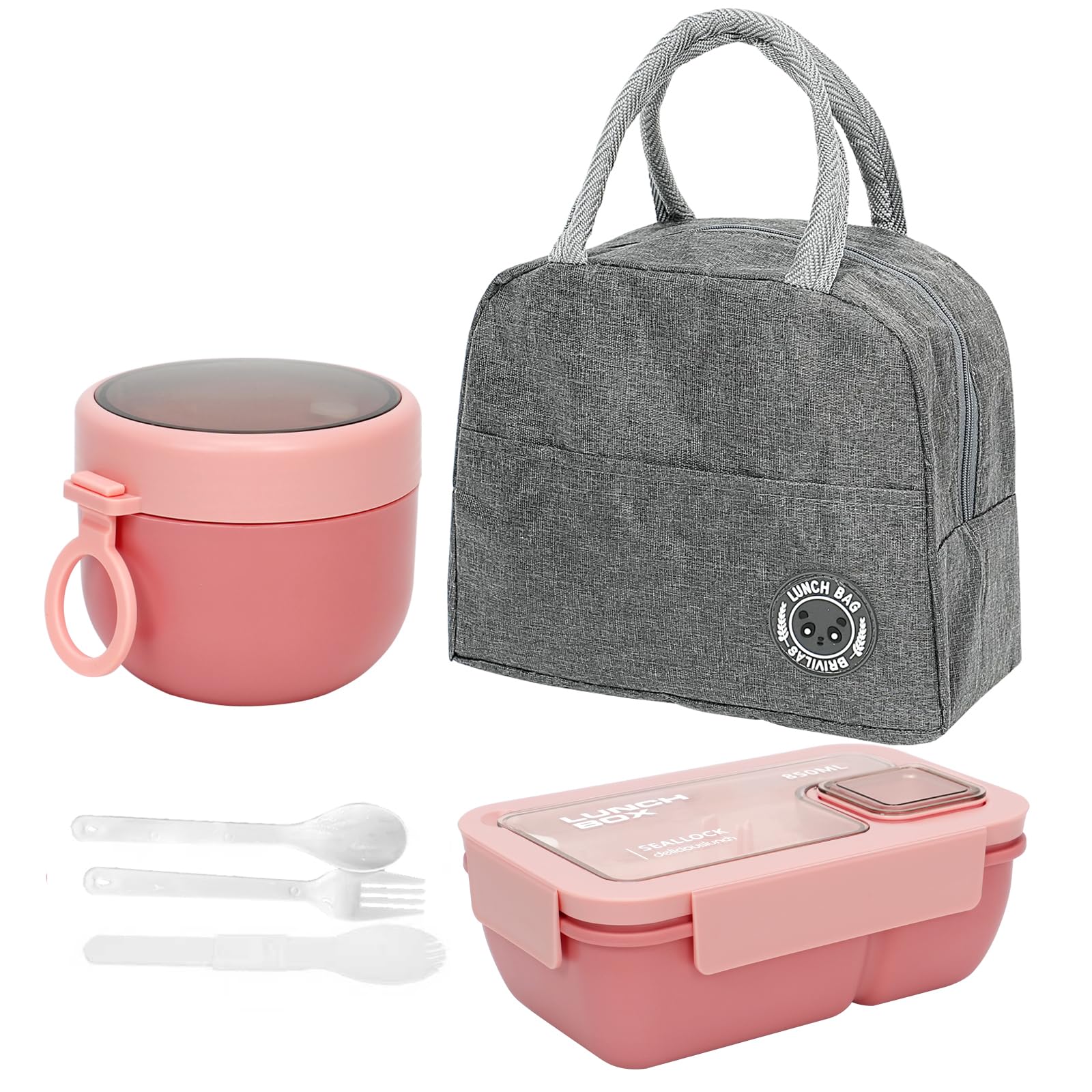 USGLOBL Bento Box for Kids Woman,Lunch Box with Lunch Bag,Utensils,Oats Container,Cutlery.Leakproof, Durable, Portable Food Storage Box, Sandwich Box for School, Office and Picnics