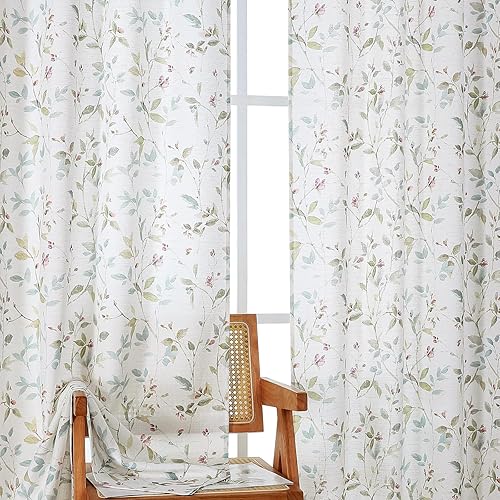Chyhomenyc Roman Linen Blend Curtains 84 Inch Length 2 Panels Set, Light Filtering Floral Vintage Curtains Printed Drapes for Farmhouse, Modern Pastoral Style Window Treatment, 38Wx84L Inch, 2 PCS
