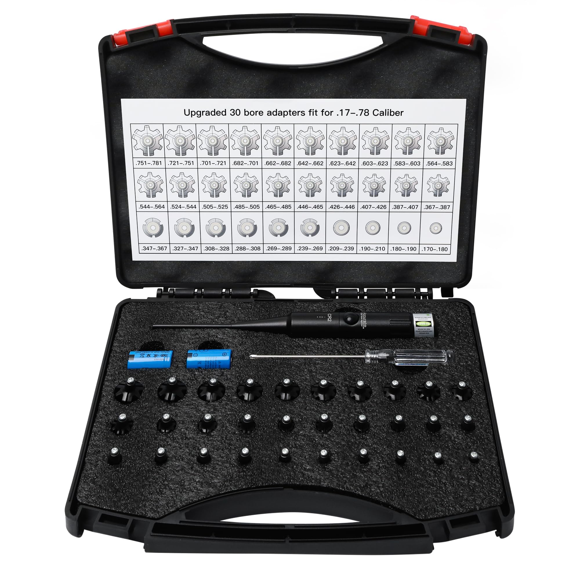 Professional Laser Bore Sight Kit for .177 to 12GA Caliber Rifle Scope Handgun, Upgraded Green Laser BoreSighter with 30 Adapters for Hunting, Universal Bore Sight with Button Switch 800mAh Battery