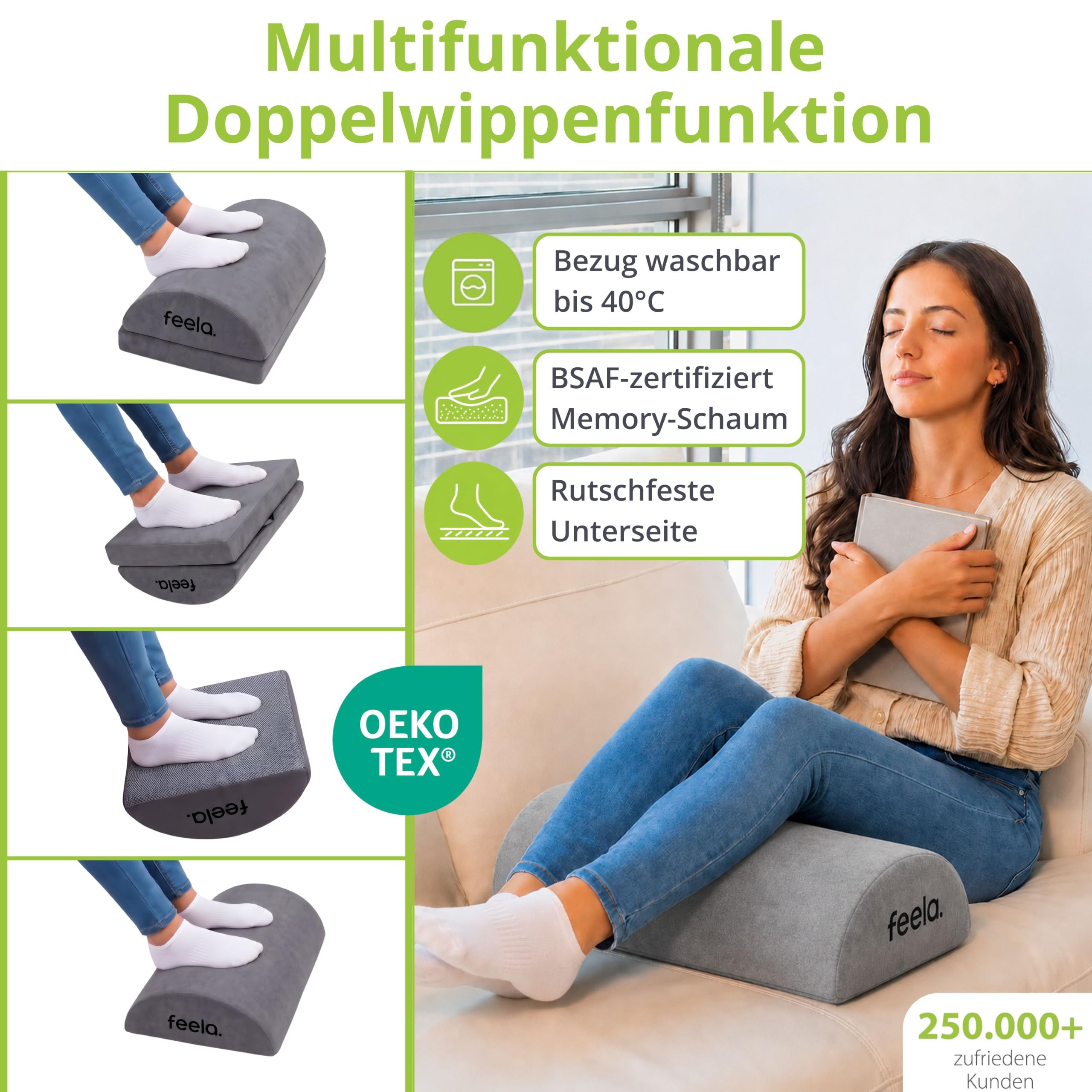 feela. Podnóżek na biurko [Zwycięzca porównawczy] – ergonomiczny podnóżek z rdzeniem z pianki premium i zintegrowaną kieszenią na ciepło – antypoślizgowy podnóżek i podnóżek do biura i biura domowego