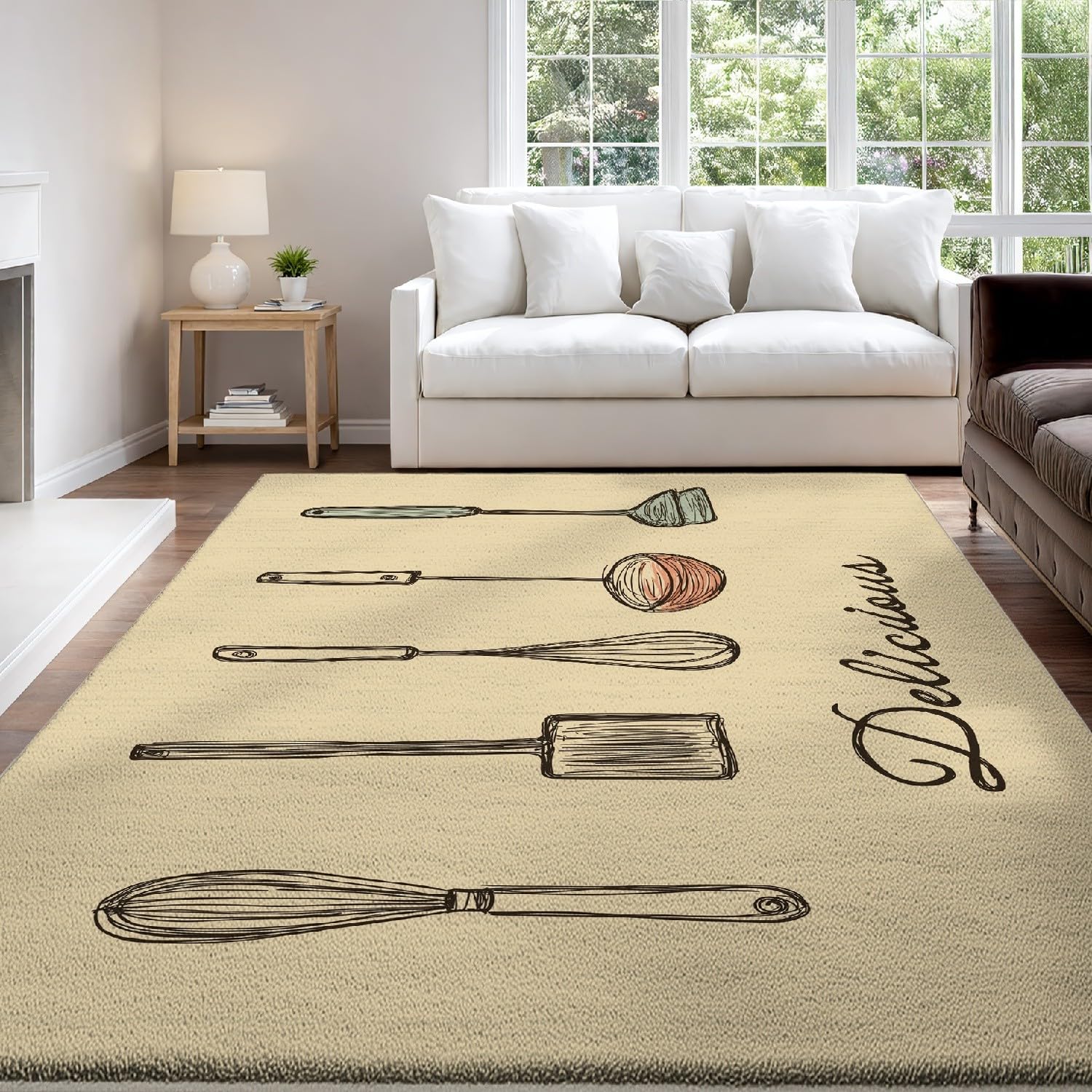 Genérico Dywan do salonu beżowy antypoślizgowy dywanik zmywalny 160 x 230 cm, vintage ręcznie robiony kuchnia zastawa stołowa dywan z krótkim włosiem w pralce maty do salonu sypialni