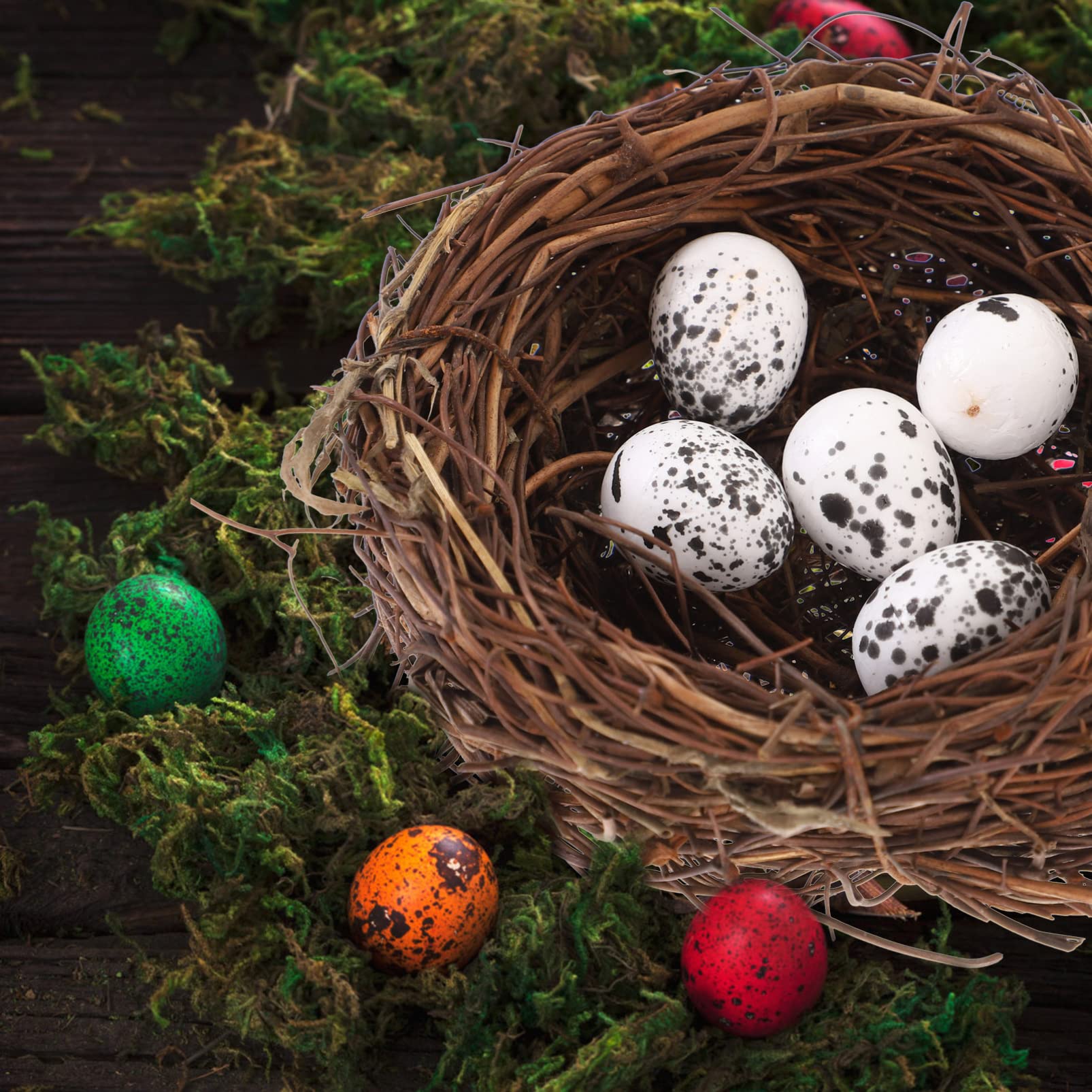 Kisangel Nido di Uccelli Artificiali per Decorazione Uccelli Rattan Nido Artigianato Uccelli Pasquali Nido Finto Nido con Uova per Mestiere Decorazioni Pasquali da Giardino