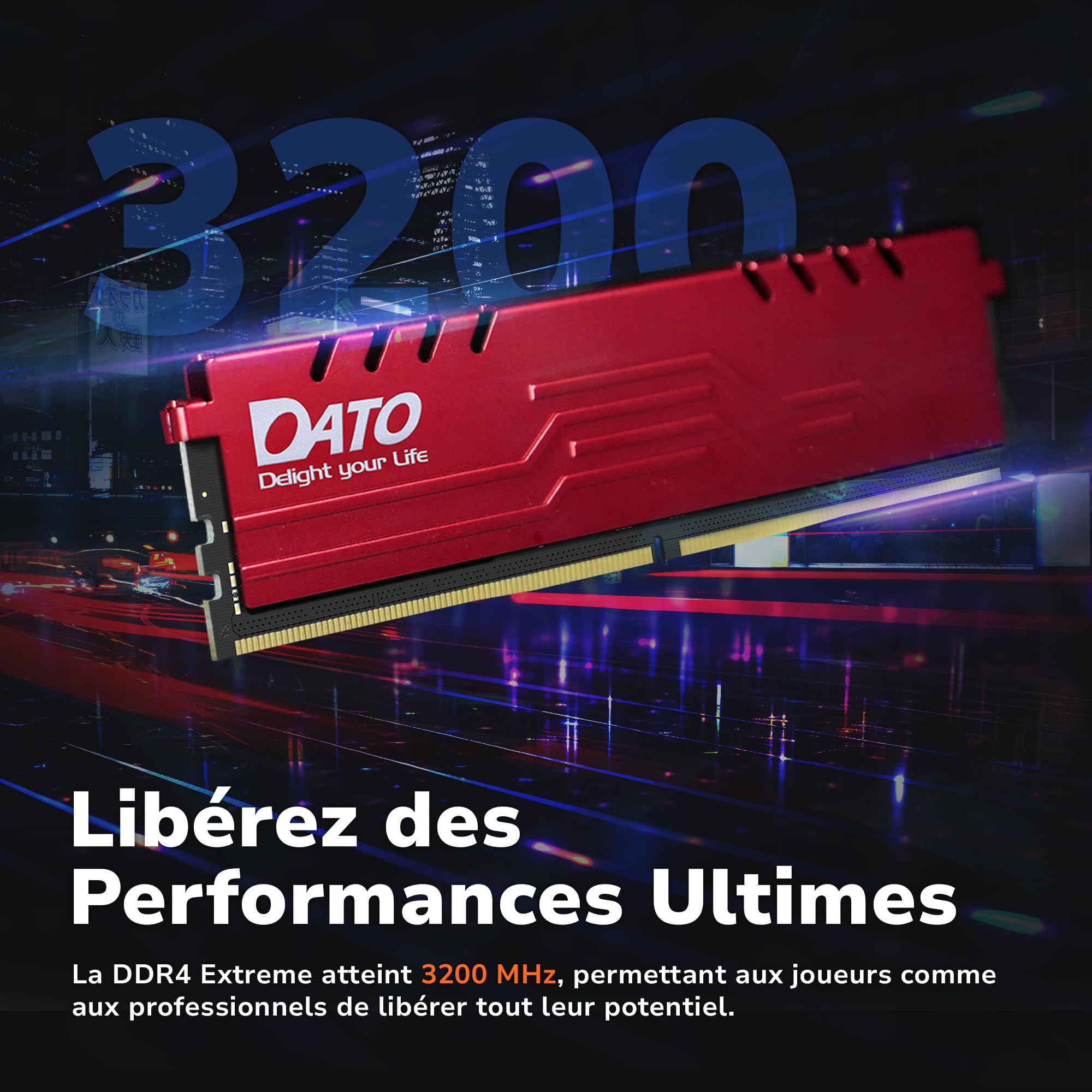 DATO 32Go Kit (2x16Go) RAM DDR4 Jusqu’à 3200 MHz avec dissipateur Thermique, PC4-25600 CL16 1.35V XMP, 288 Broches, Non-ECC UDIMM, Mémoire de Jeu pour Ordinateur de Bureau, Extreme Noir