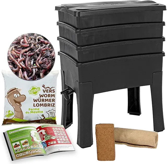 Vermicompostador Worm Café 3 Bandejas - Compostador Gusanos de 96L con Kit Completo