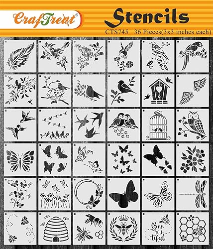 Miniatura 6 de CrafTreat Plantillas reutilizables con estampado de animales (6 x 6), plantillas de pastel y pared para pintar en madera, tela, azulejos, suelo