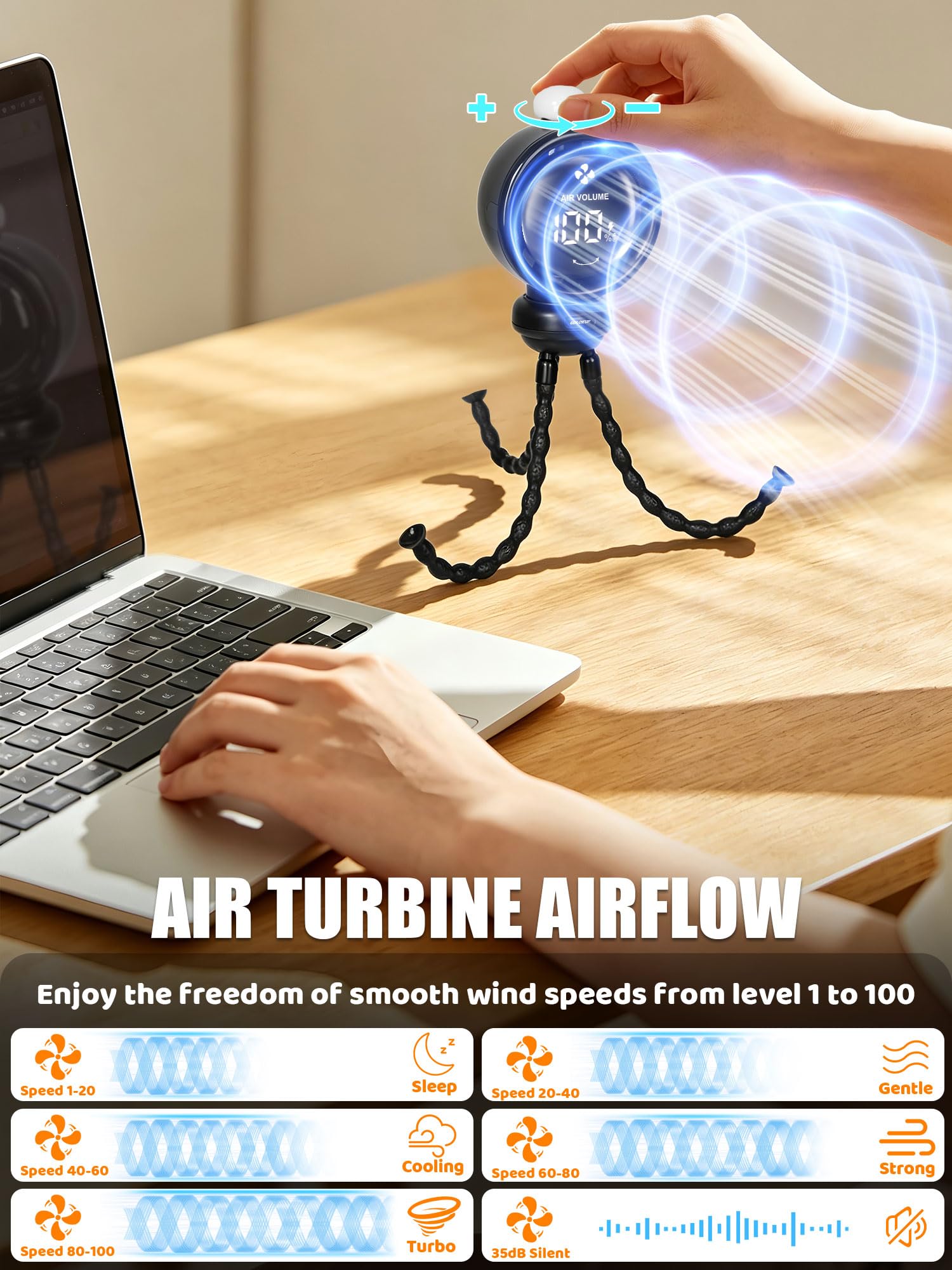 Ventilador portátil para cochecito de bebé, ventilador de trípode flexible con clip, luz nocturna de 3 LED, velocidad continua con pantalla, batería de larga duración, ventiladores de refrigeración de