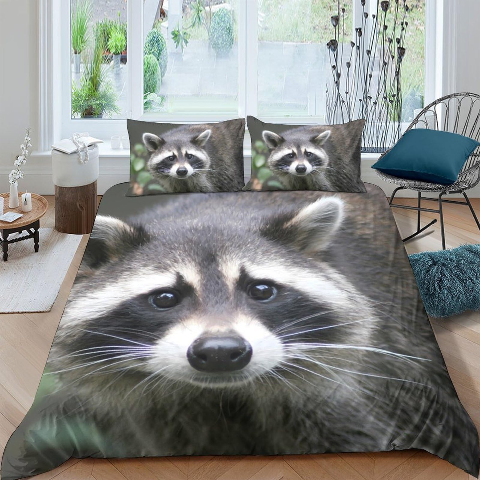 Ctjqhvkz Style-4 3D Printed Raccoon Face Fitted Sheet Microfiber Soft Breathable Forest Animal Mattress Cover For Bedroom Decor Single（135X200cm）