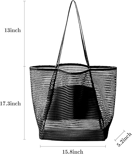 Miniatura 9 de Bolso de playa de malla para mujer, bolso de hombro plegable MAX 23L casual bolsa de mano para playa, picnic y vacaciones, Ins