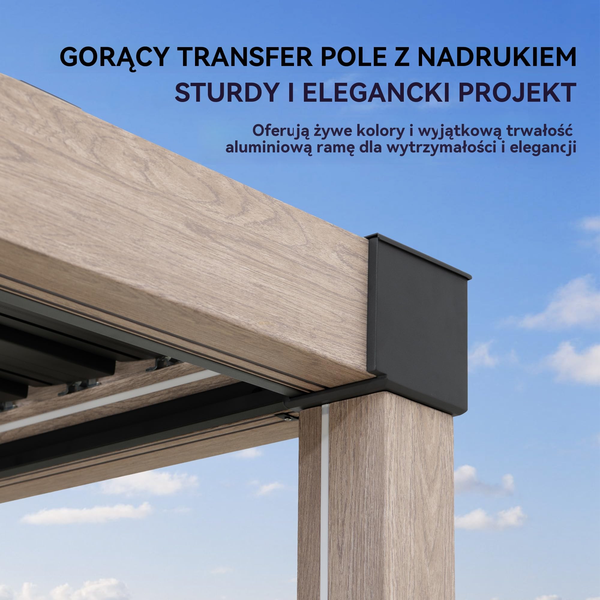 SUNJOY Pergola Ogrodowa 3x3m z zasłonami i siatką przeciwkomarową, Aluminiowa Altana Lamelowa Całoroczna, Ruchomy Dach z Regulacją Kąta, Solidny Pawilon Tarasowy, Efekt drewna