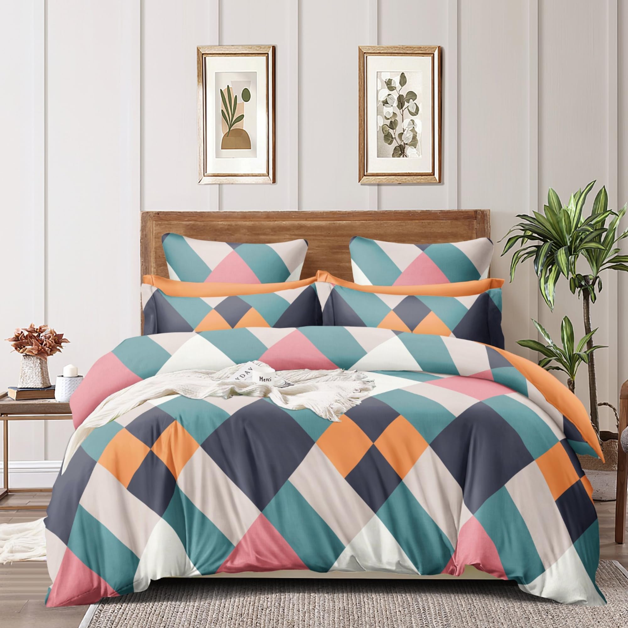 Crest Posh 400 TC Super Soft Premium Glace Cotton King Size Comforter Set with 1 Matching Flat Bedsheet and 2 Pillow Covers (Set of 4 Pieces)/ AC Comforter Set/Duvet for Double Bed. (Multicolor 9)