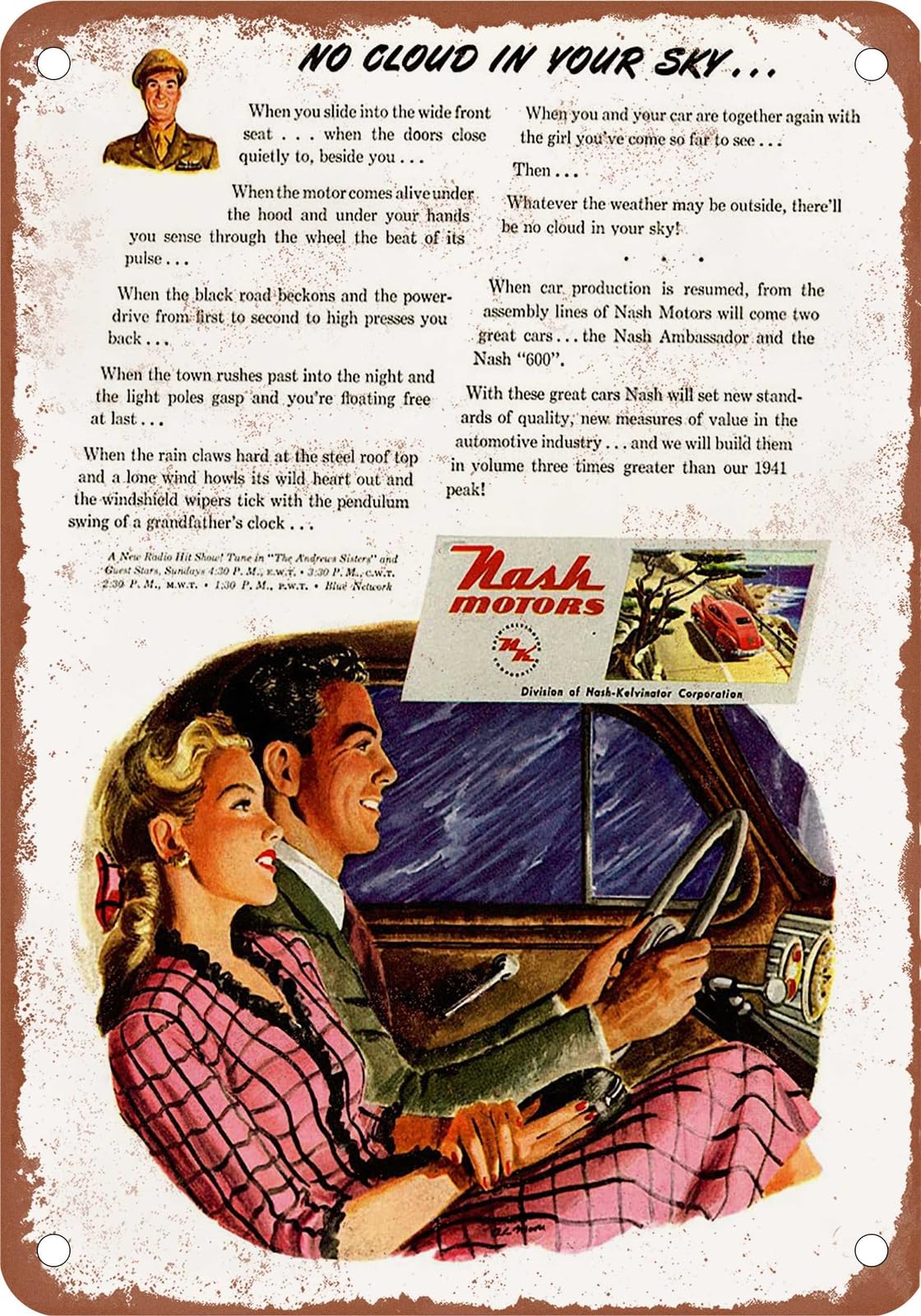 METAL SIGN - 1946 Nash Vintage Ad 03 - Old Retro Rusty Look home decor