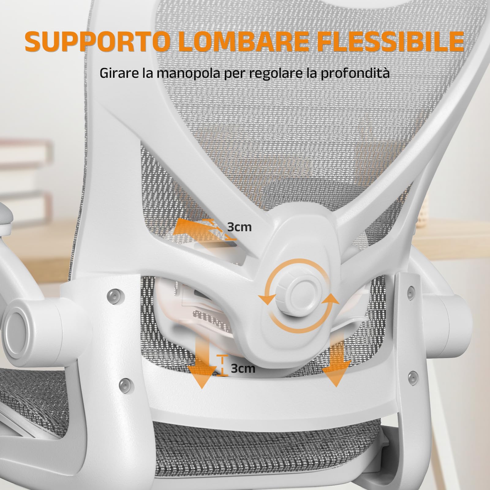 naspaluro Sedia da Ufficio Ergonomica, Supporto Lombare Regolabile, Grigio | sedia da scrivania Cuscino testa regolabile 3D, Inclinazione 90-130°, Sedia da Computer Girevole Confort per Casa e Ufficio