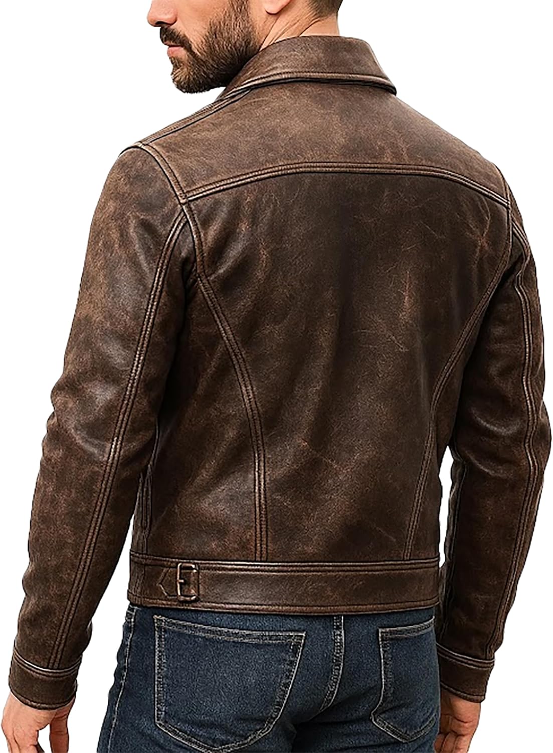 Denim Motorcycle Jacket - Leather Trucker Jacket Men - Distressed Brown Western Style vintage leather jackets