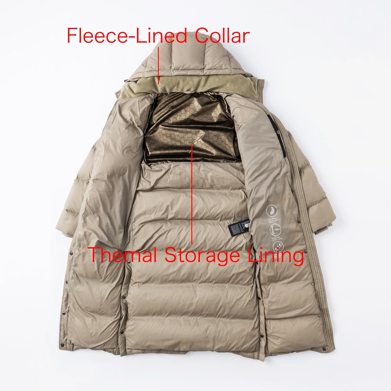 Women's Long Goose Down Coat with Heat-Retaining Lining Thickened Winter Warm Hooded Puffer Jacket with Hem Slit - Image 4