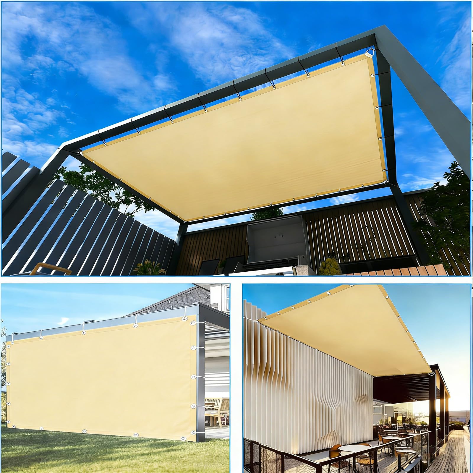 Sonnensegel Wasserdicht 1x5M Mit Ösen, Sonnensegel Rechteckig Markisenstoff UV Schutz, Segeltuch Sonnenschutz Balkon Terrasse Mit Seil, Für