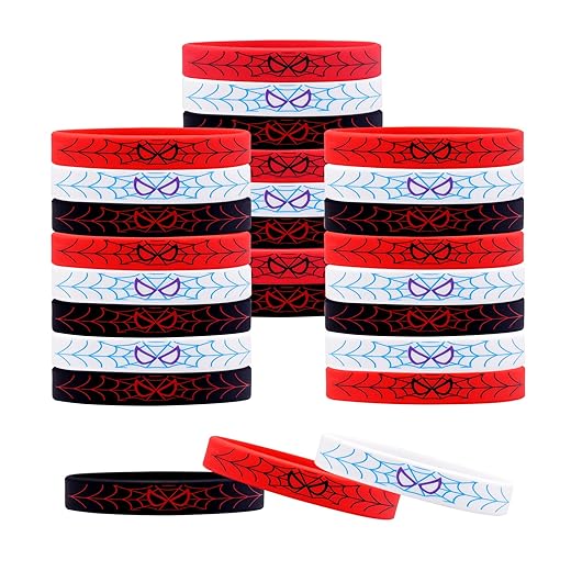 24Pcs Spider Silicone Wristbands Bracelets hero Spider Party Decorations Supplies for Spider Theme Boys Girl Birthday Party Favors