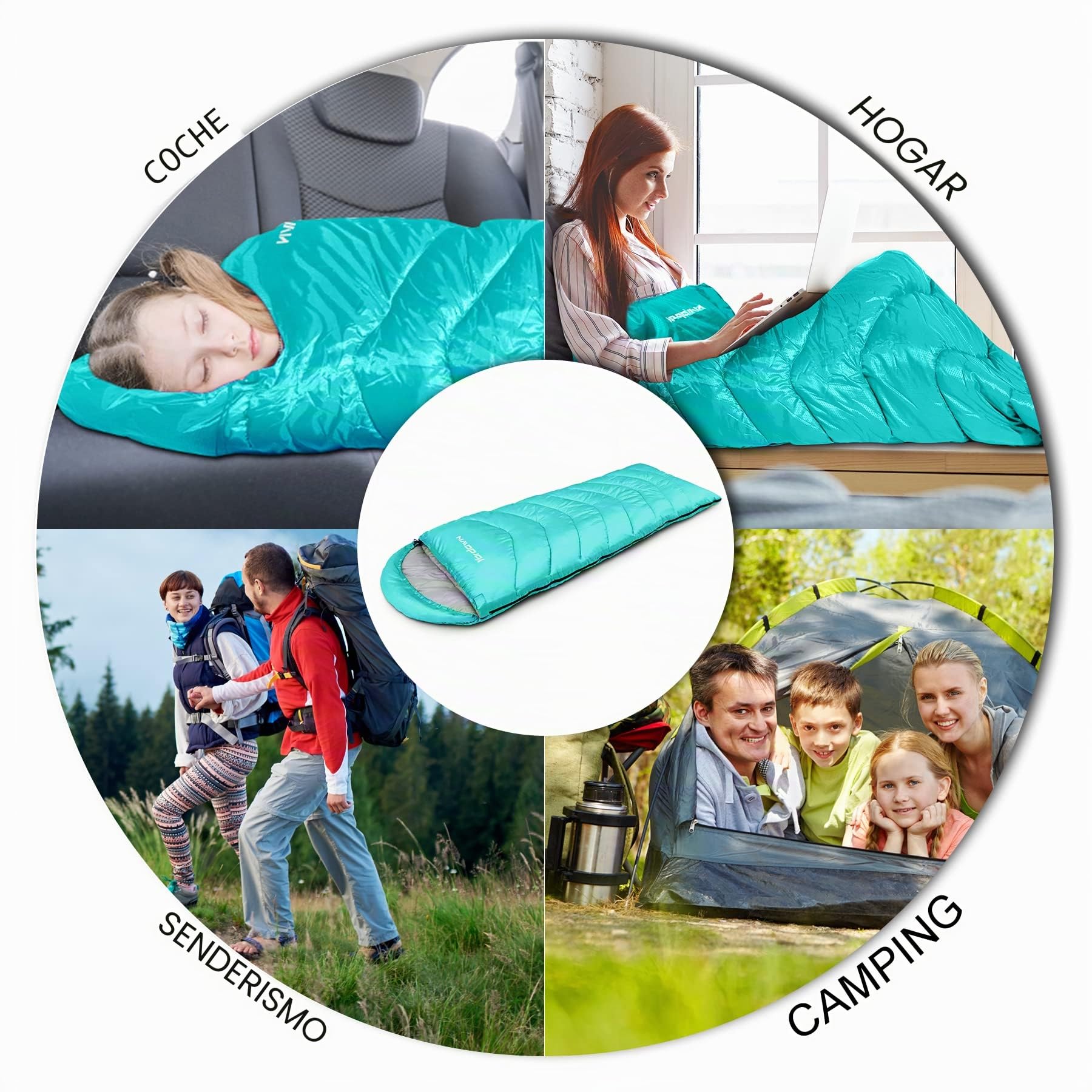 Saco de Dormir Adulto Niños Ultraligero Compacto 4 Estaciones Impermeable Camping Senderismo
