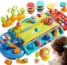 Kids Toys Dough Battle Toy - Colored Clay Cannonball & Hairstyle Doll Doh Interactive Toy with Conveyor Belt & Music, Party Competitive Game for Boys and Girls Aged 3 4 5 6 7 8