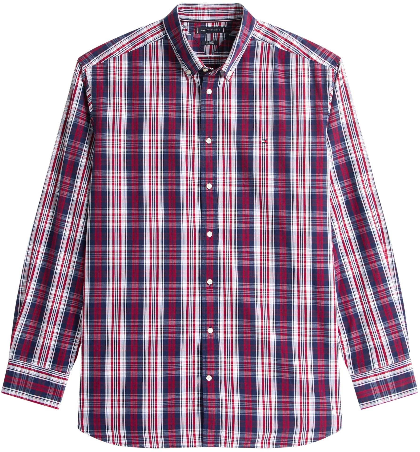 Tommy Hilfiger Męska koszulka BT - Flex POP średnia kratka MW0MW43034 L/S koszula, niebieska, 3XL_Plus, Niebieski (Preppy Navy/Check), 3XL