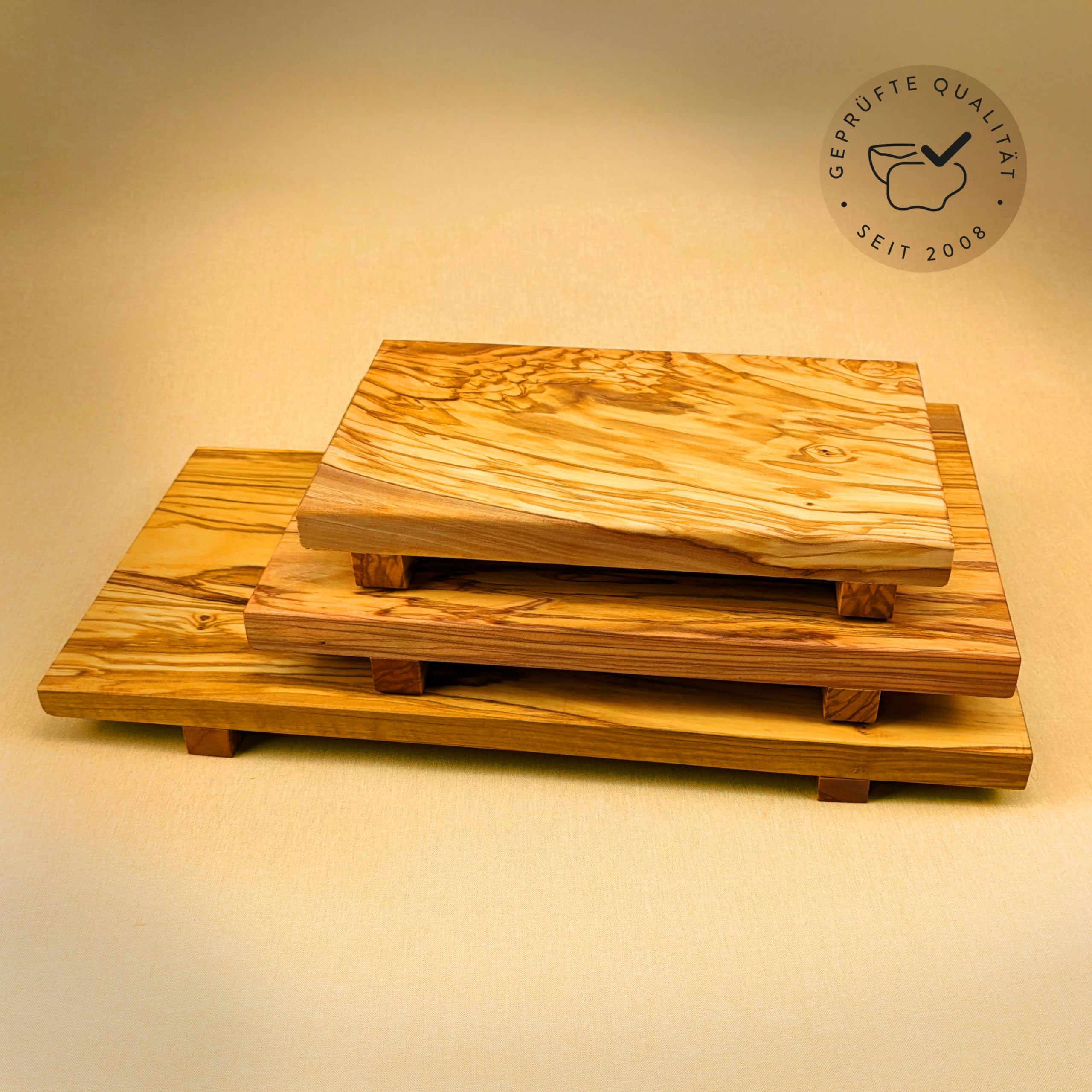 DAS OLIVENHOLZBRETT® Sushi Brett, Servier-Tablett aus Olivenholz 40cm x 20cm x 4cm, incl 1 Paar Sticks