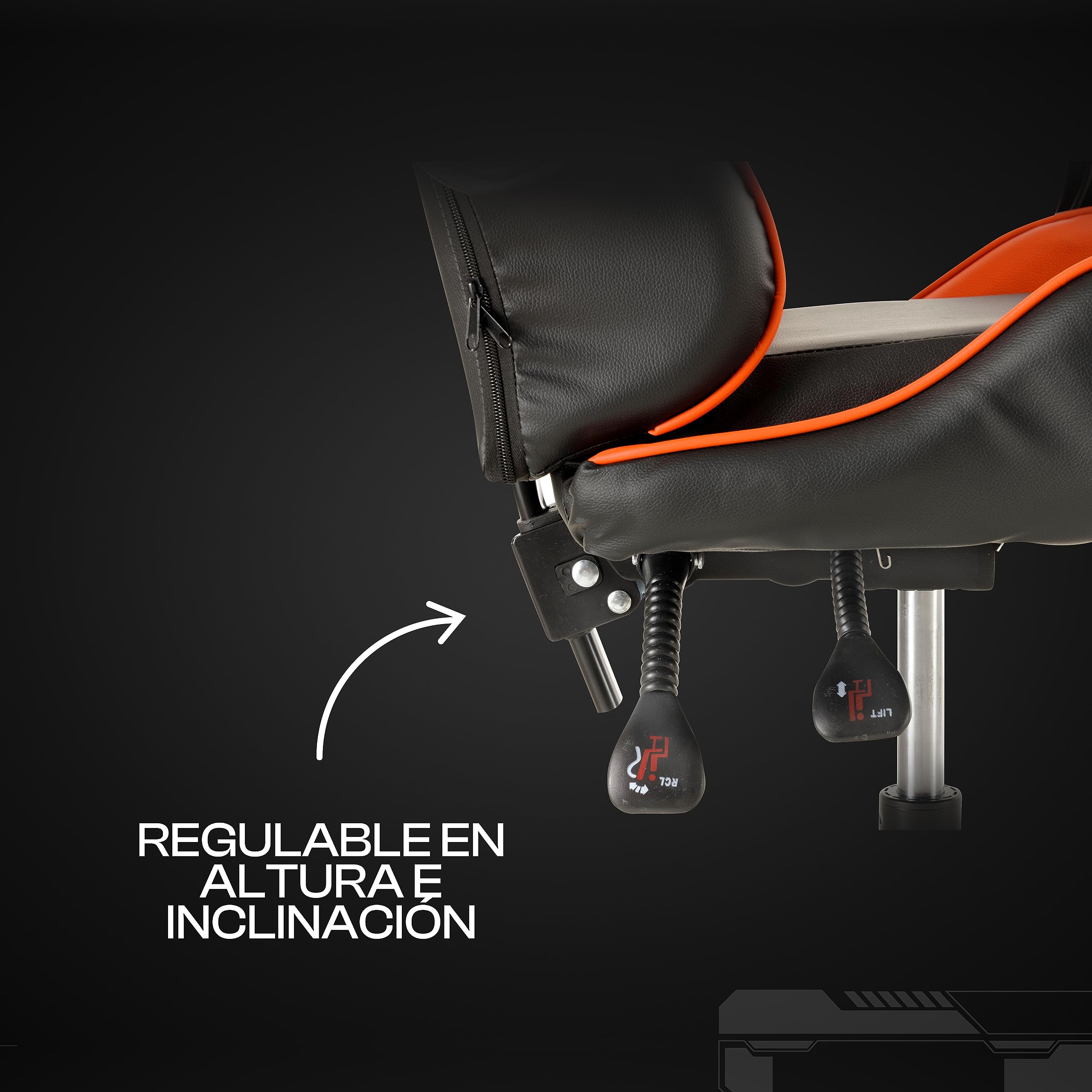 Baroni Home Silla De Gaming, Silla Ergonómica de Oficina con Respaldo Regulable de 90° a 120°, con Reposacabezas, reposabrazos y Soporte Lumbar. Rotación omnidireccional de 360° (Naranja)