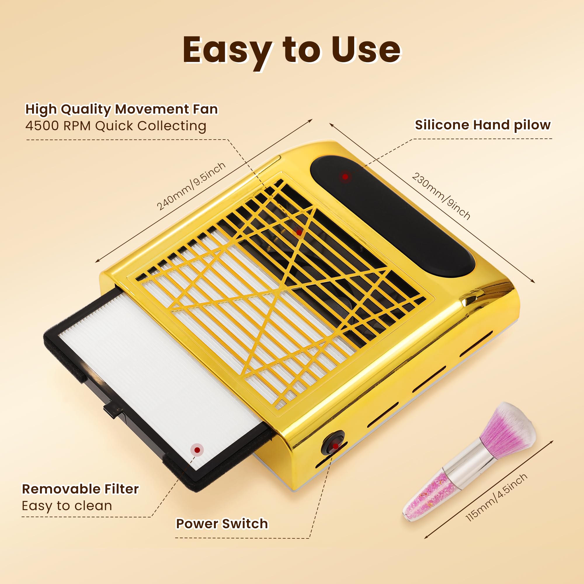 Collettore di polvere portatile per unghie, 80 W, con funzionamento one-touch, filtro riutilizzabile, ventilatore compatto per unghie acriliche/gel, salone e uso domestico