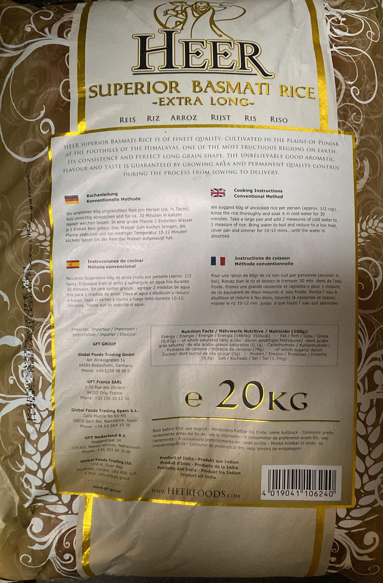 Heer - 20 kg ryżu Basmati Extra długi