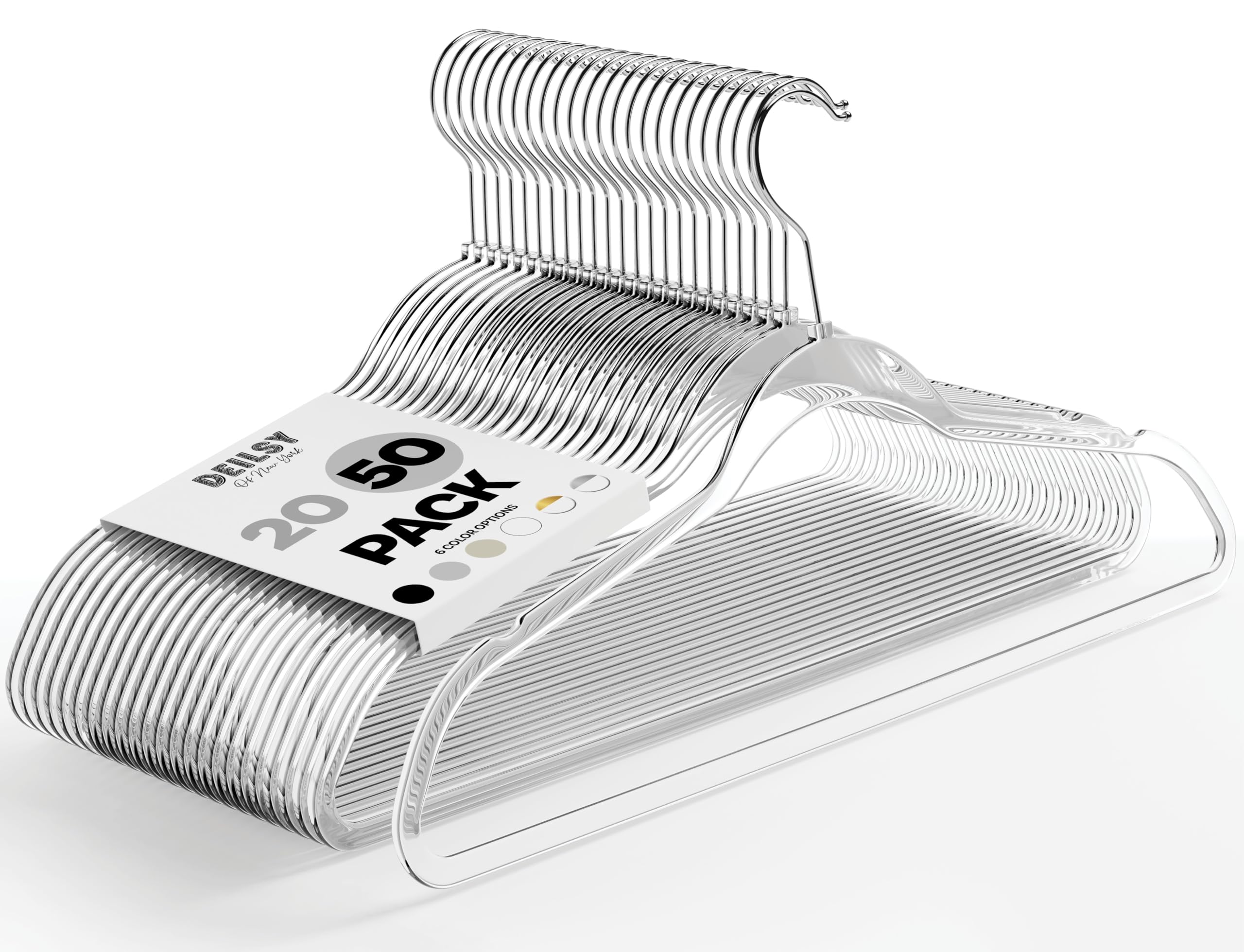 DEILSY™ Clear Hangers 50 Pack with Silver Hook - Non Velvet Slim Hangers - Durable Hanger Space Saver for Closet Organization, Shirts, Dresses,