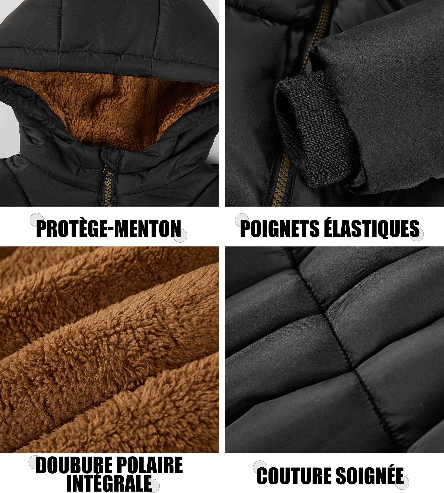 Sunny Sprout Manteau garçon hiver - Doudoune épaisse avec capuche polaire et manches coupe-vent