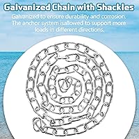 Vista 2 de Lounsweer Juego de 2 juegos de anclaje de barco galvanizado portátil con cadena de anclaje, cuerda de anclaje y grilletes para barcos de diferentes