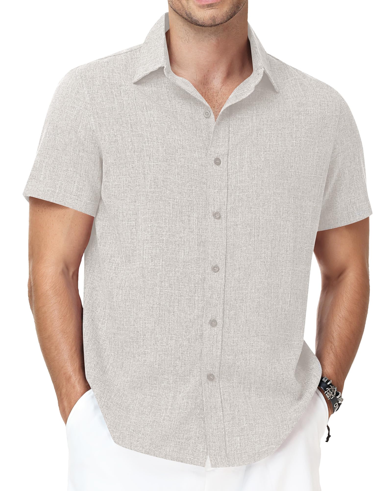 Runhit Men's Short Sleeve Button Down Shirts Casual Beach Shirt Lightweight Wrinkle Free Vacation Summer Wedding Tops