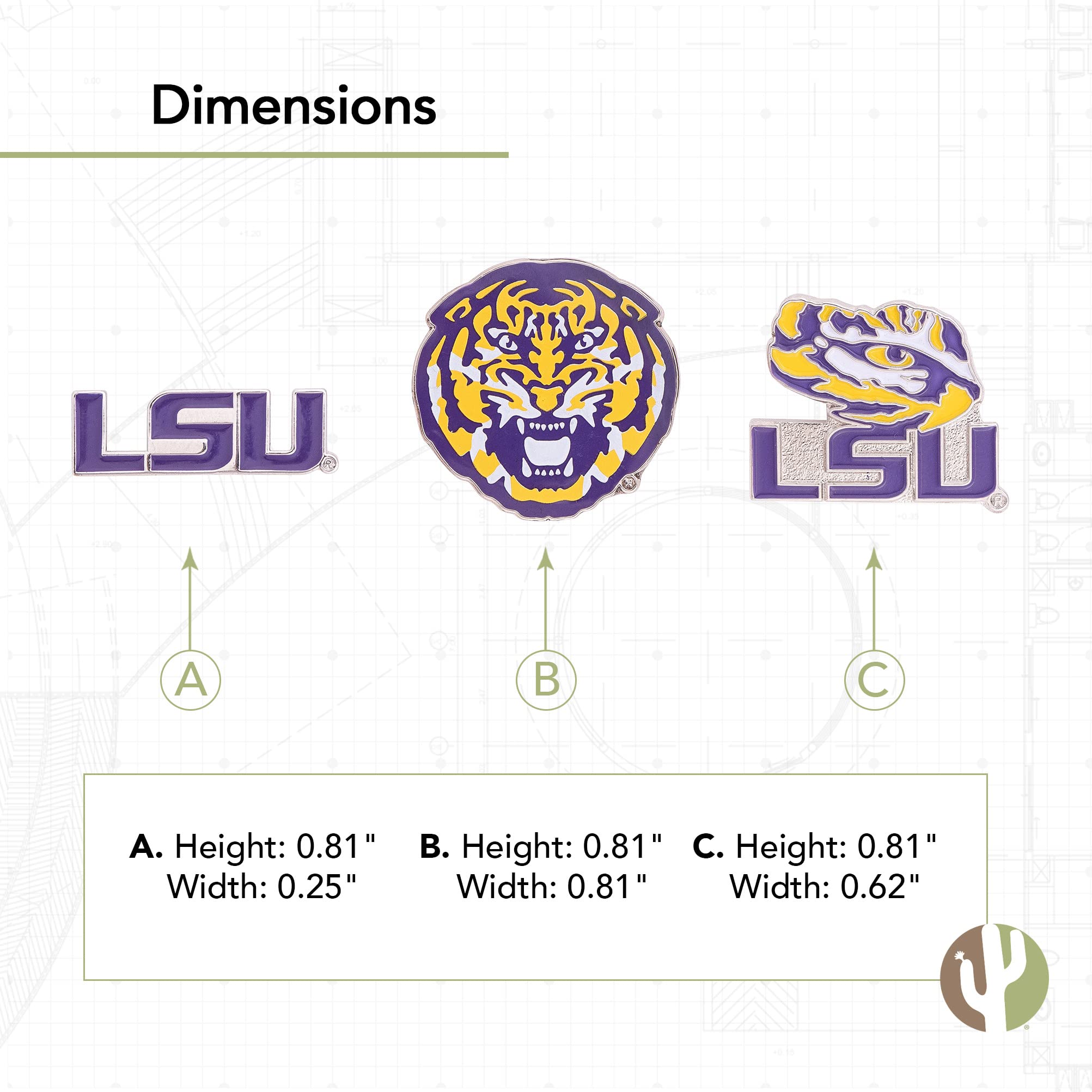 Desert Cactus Louisiana State University Lapel Pins 3 Pack LSU Pin Tigers Geaux Logo Enamel Made of Metal (Pin Set)