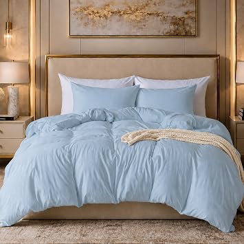 ROSE&RISY Baby Blue Super Soft Duvet Cover Twin, 2 Pcs Washed Cotton-Like Microfiber Comforter Cover Set with Button Closure, Includes 1 Duvet Cover & 2 Pillowcases, No Comforter Baby Blue, Twin