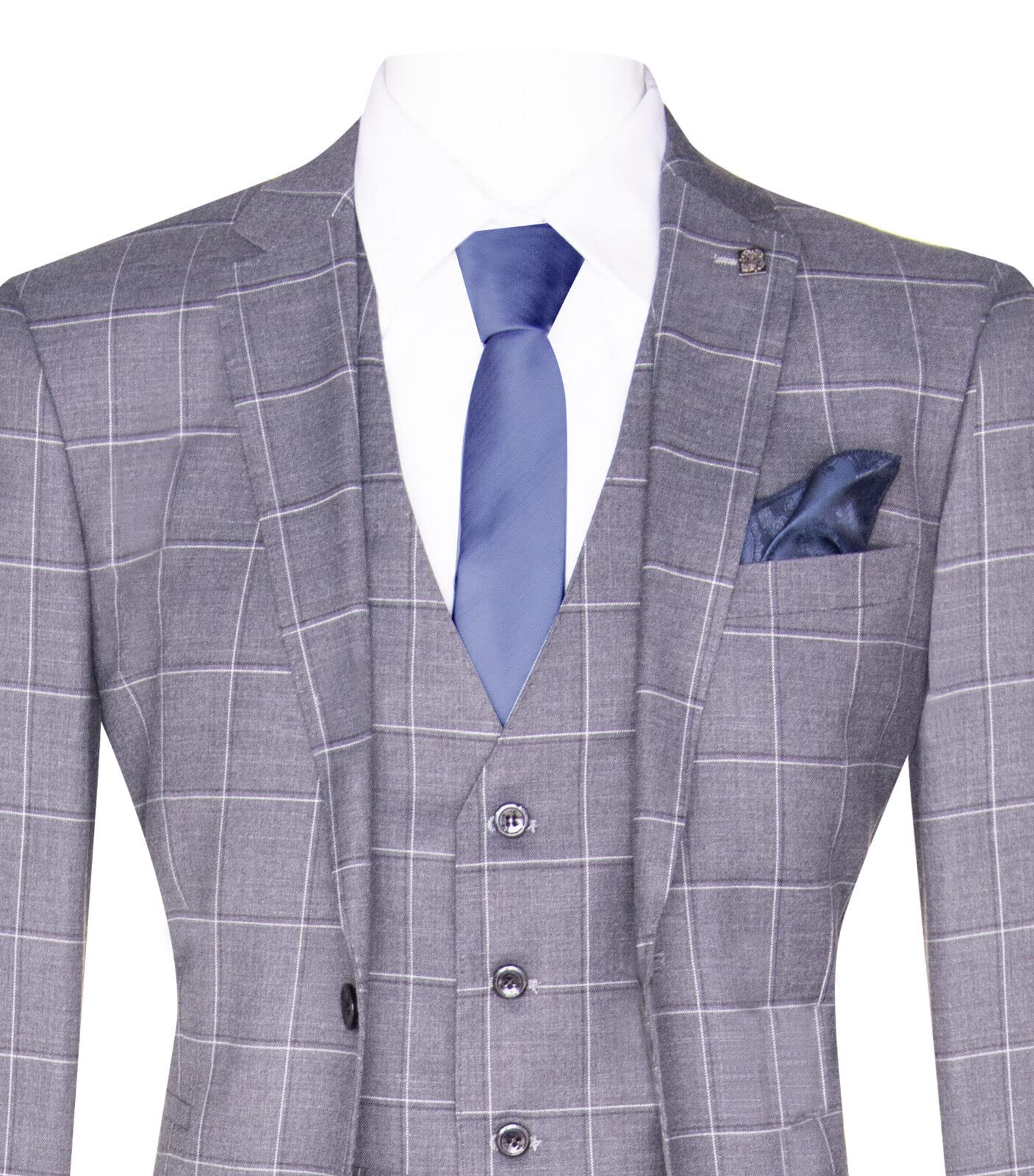 Infinity Leather Abito da Uomo in Lana Grigia, 3 Pezzi, Elegante, Classico, vestibilità Sartoriale