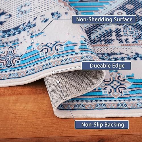 Miniatura 2 de NEATIIP Alfombra bohemia de 6 x 9 pies, para dormitorio, sala de estar, alfombra bohemia persa vintage con parte trasera antideslizante, no