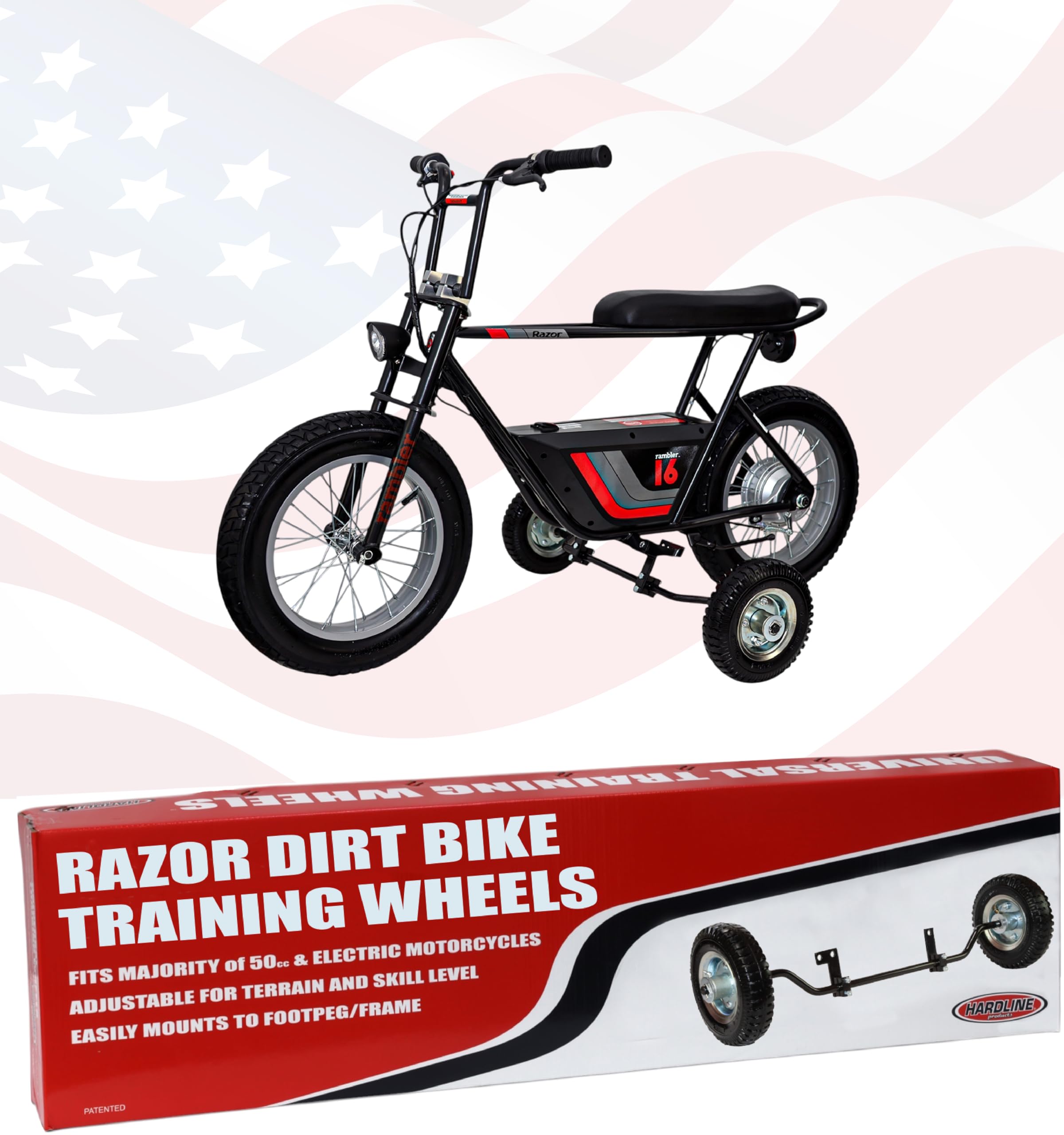 Hardline Products USA Wheels for Tots Training wheels for Razor Rambler 12 &amp; 16 24v-36v Electric Minibike - 1602-UT-Rambler