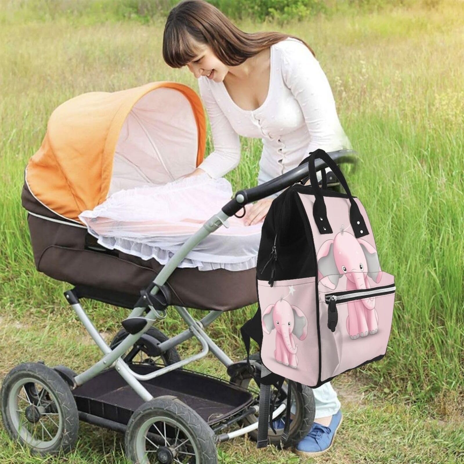 Petit sac à langer éléphant sac à dos multifonction sac à dos à couches étanche sac à dos momie grande capacité sac de voyage essentiel sac pour bébé avec matelas à langer, porte-tétine