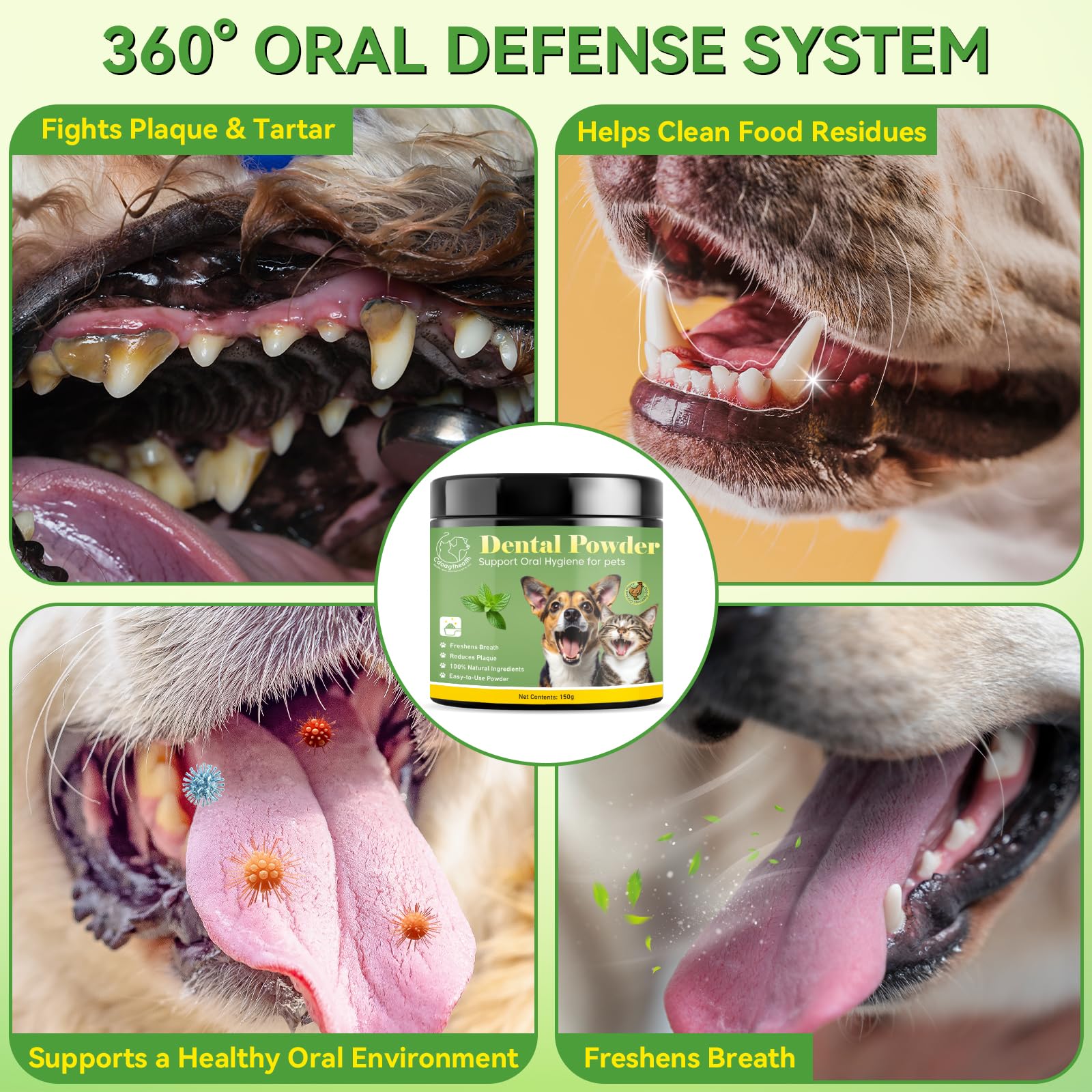 Dog Dental Powder - Plaque and Tartar Control with Bad Breath Freshener for Dog and Cat, Easy-Use Teeth Cleaning Powder with Mint,Suitable for All Breeds & Sizes,60 Day Supply - image 4