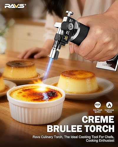Miniatura 3 de RAVS Encendedor de butano, antorcha de cocina con modo de llama dual, pistola de soplete de cocina recargable, soplete de crema brulee, soplete