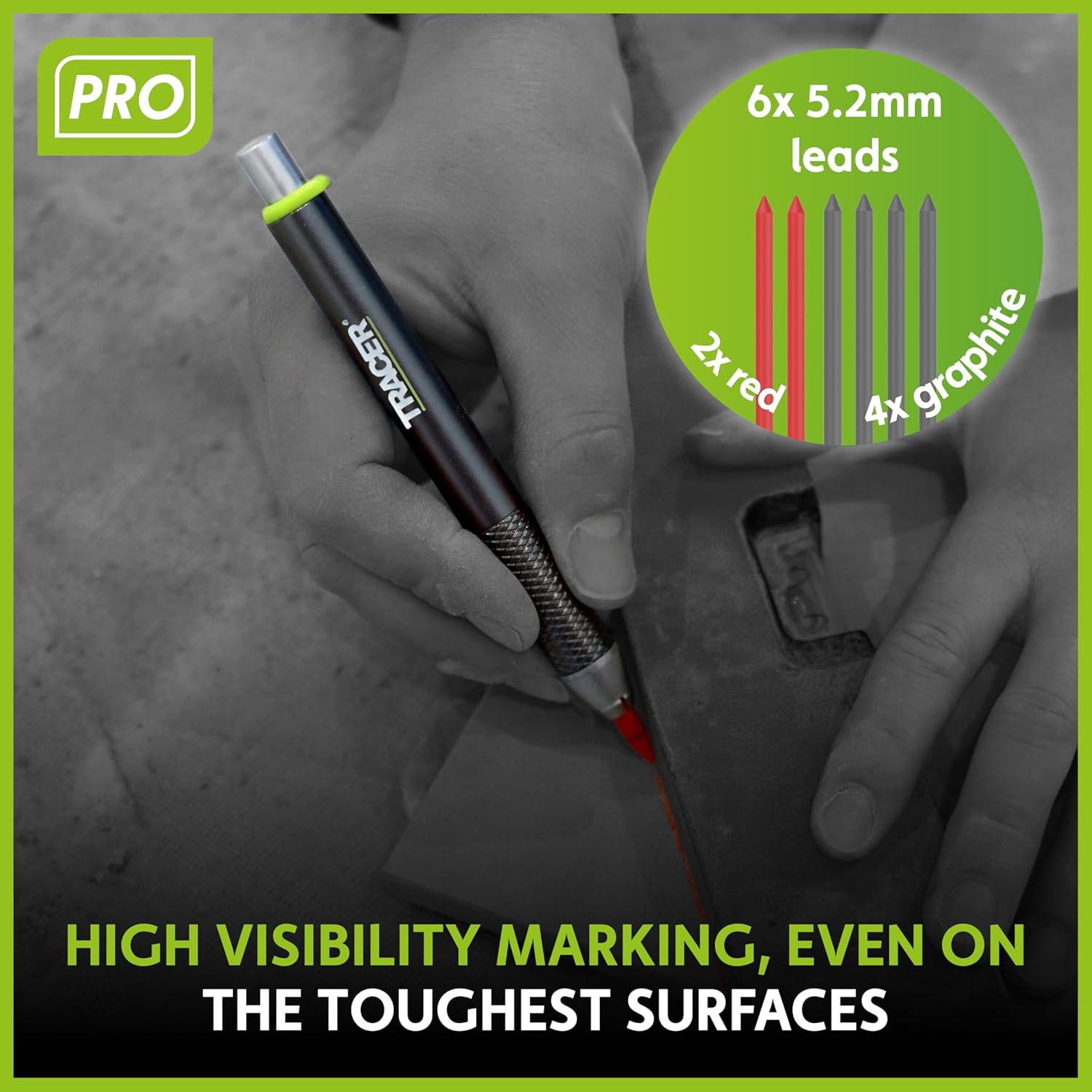 Tracer Pro Series Tough Metal Construction Pencil with 6 x Replacement Lead Pack and Site Holsters. All-in-one Aluminium Construction Marking Kit