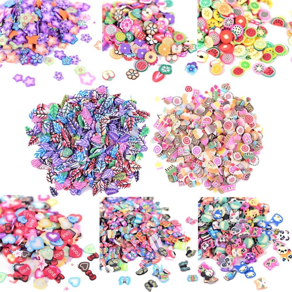 AiQueen 3750 Pieces Fimo Nail Art Slice 3D Polymer Clay Nail Art Tips Stickers Decoration Fruit Flower Fimo Slice for Nail Cellphone Decor,STYLE RANDOM
