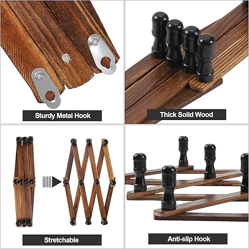 Vista 7 de WGFKVAS 2 Pack Accordion Hat Rack for Wall - Expandable Coat Rack & Wall Mounted Hat Holder - Wooden Wall Hanger with 10 Peg Hooks for Coats
