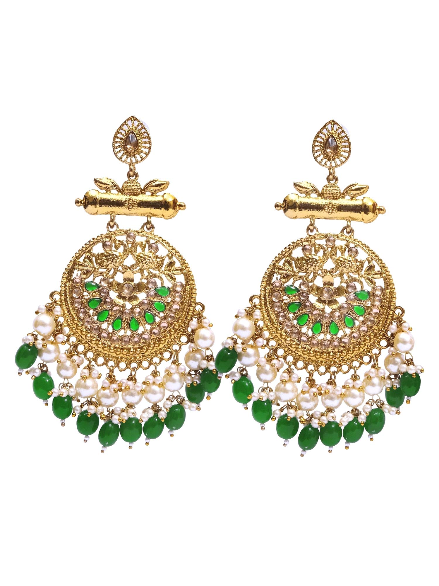 Crunchy FashionBollywood Jewellery Traditional Ethnic Bridal Bride Wedding Bridesmaid Gold Tone Big Indian Chandbali Jhumka Earrings Jewelry Set For Women