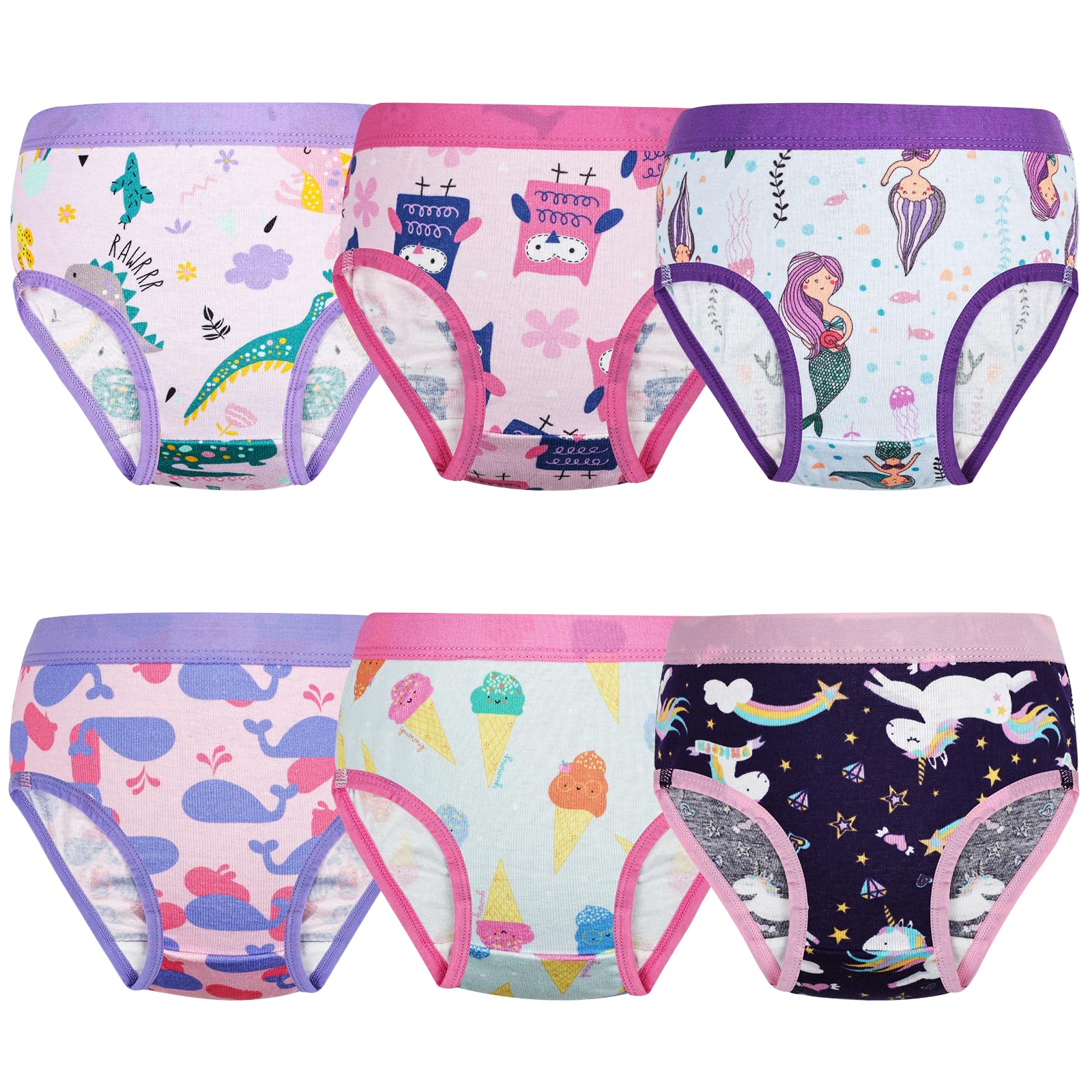 MOEMOE BABY Girls Underwear 6-Pack 100 Cotton Soft Breathable Cute Panties for Toddler Girls 2 6 Years