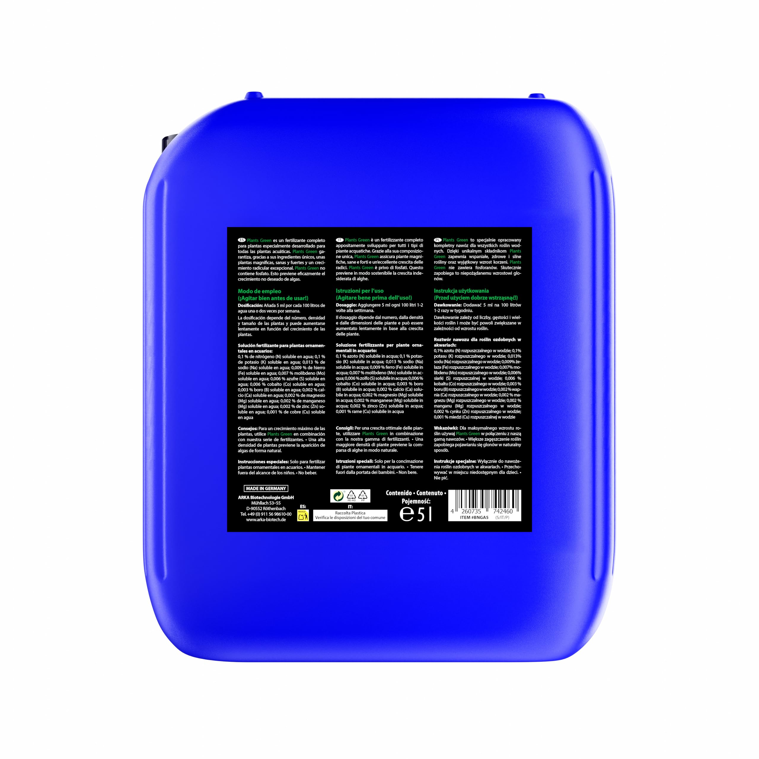 Fertilizzante piante acquario 5 L – Plants Green – per acquari grandi e impianti intensivi – ferro, vitamine, oligoelementi – crescita forte, scorta conveniente – uso professionale