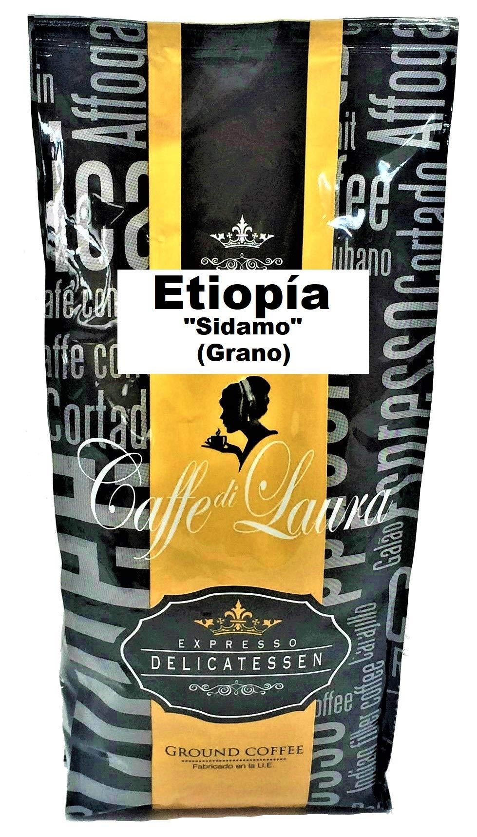 Café Selección Gourmet " Caffe di Laura ". Etiopía " Sidamo ". En Grano o Molido. Presentación en Lata o en Bolsa. (Etiopía "Sidamo", GRANO, en bolsa., 5 x 1 Kg.)