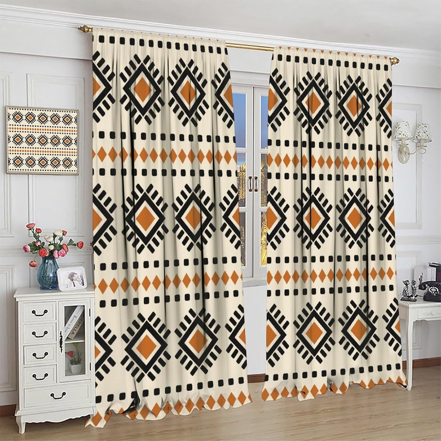 Western Tribal Curtains Boho Aztec Traditional Tribe Geometric Art Printed Blackout Window Drapes for Bedroom Kitchen Decor Fabric Set 2 Panel 42x45 Inch 80% Shading Rate
